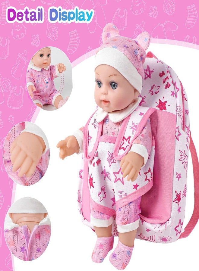 BDDOLL 12" Baby Doll in Gift Box with Pink Backpack, Cloths, Feeding Bottle and Pacifier, First Baby Dolls for Toddlers 3 Years and Up - Image 4